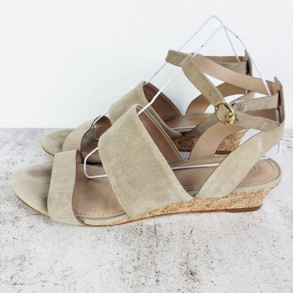 Tory Burch Leather Suede Cork Wedge Sandals Gray size 8.5M Comfort Preppy - Picture 4 of 16